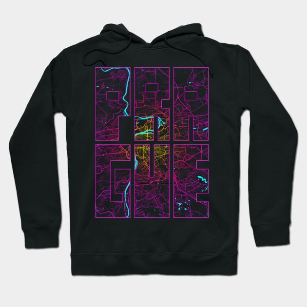 Prague, Czech Republic City Map Typography - Neon Hoodie by deMAP Studio